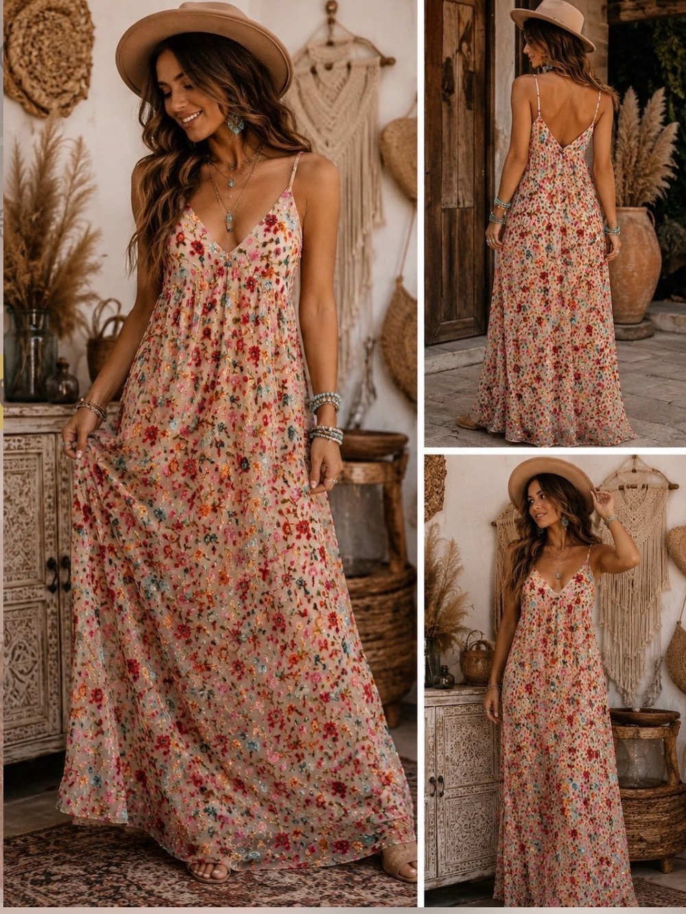 A Rare Bird Handmade Floral Burnout Velvet Maxi Dress - Fits S/M/L
